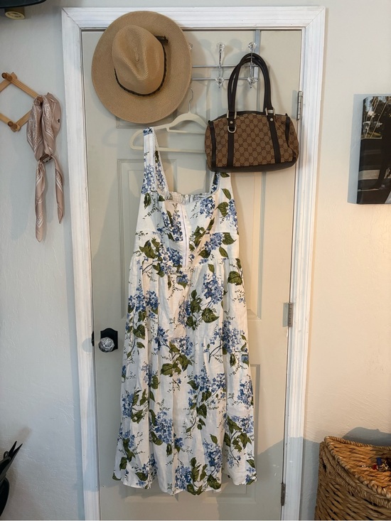 Reformation Dresses & Skirts - Reformation White Midi Dress with Blue Floral Print